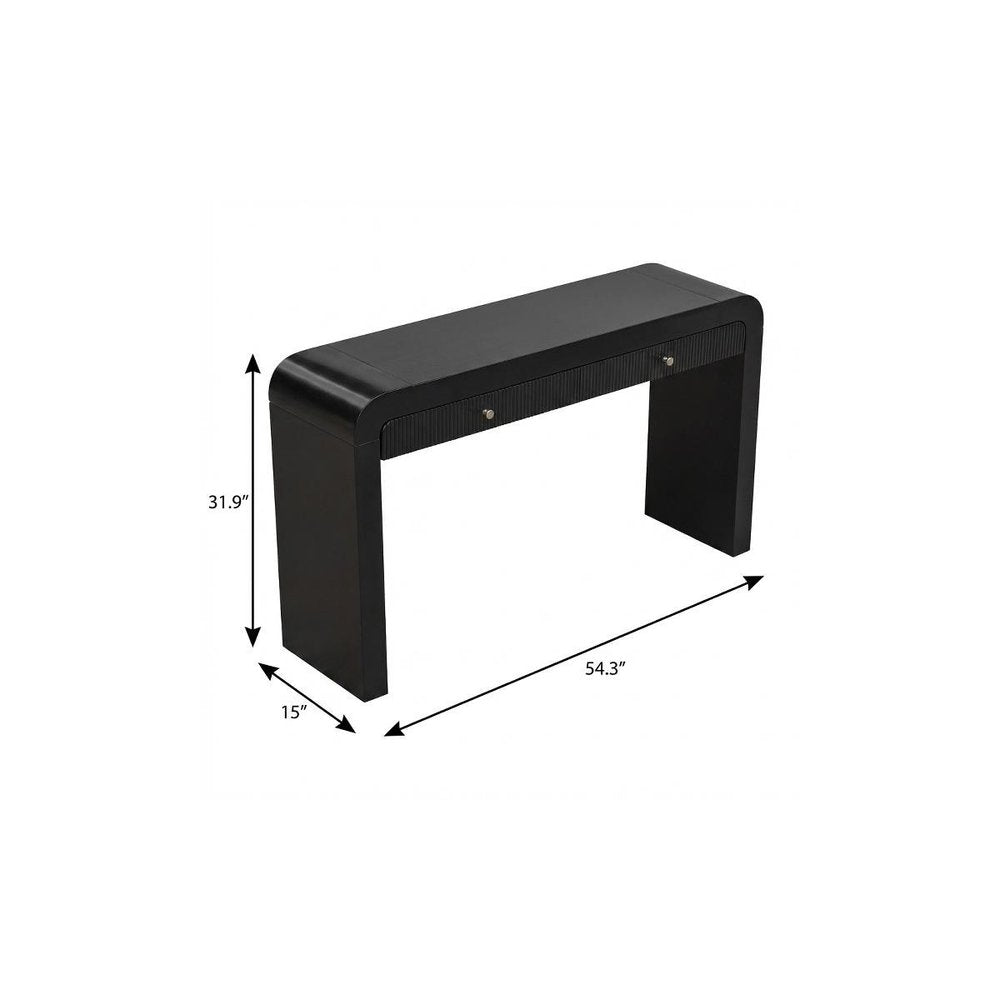 54" Black Wood Double Pedestal Curved Edge Console Table With Two Drawers