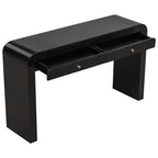 54" Black Wood Double Pedestal Curved Edge Console Table With Two Drawers