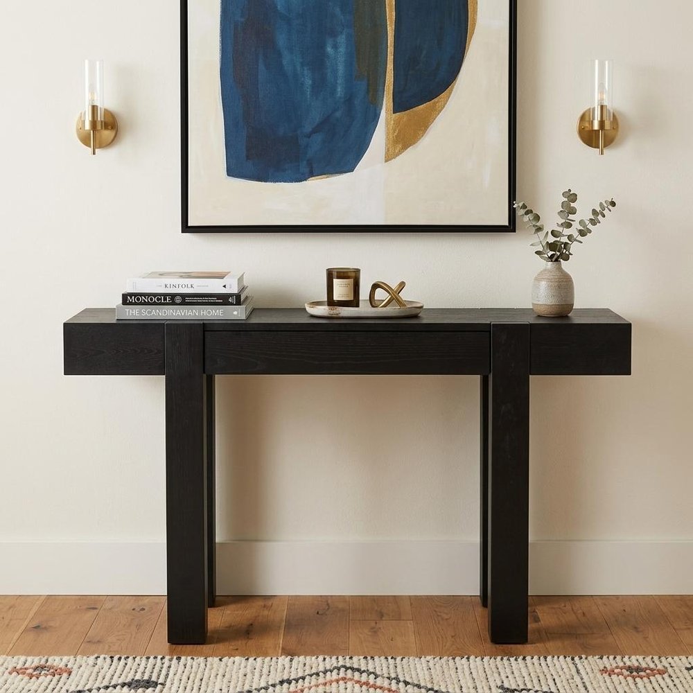 47" Natural Wood Console Table With USB And Drawer