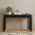 52" Black Wood Console Table With Three Drawers