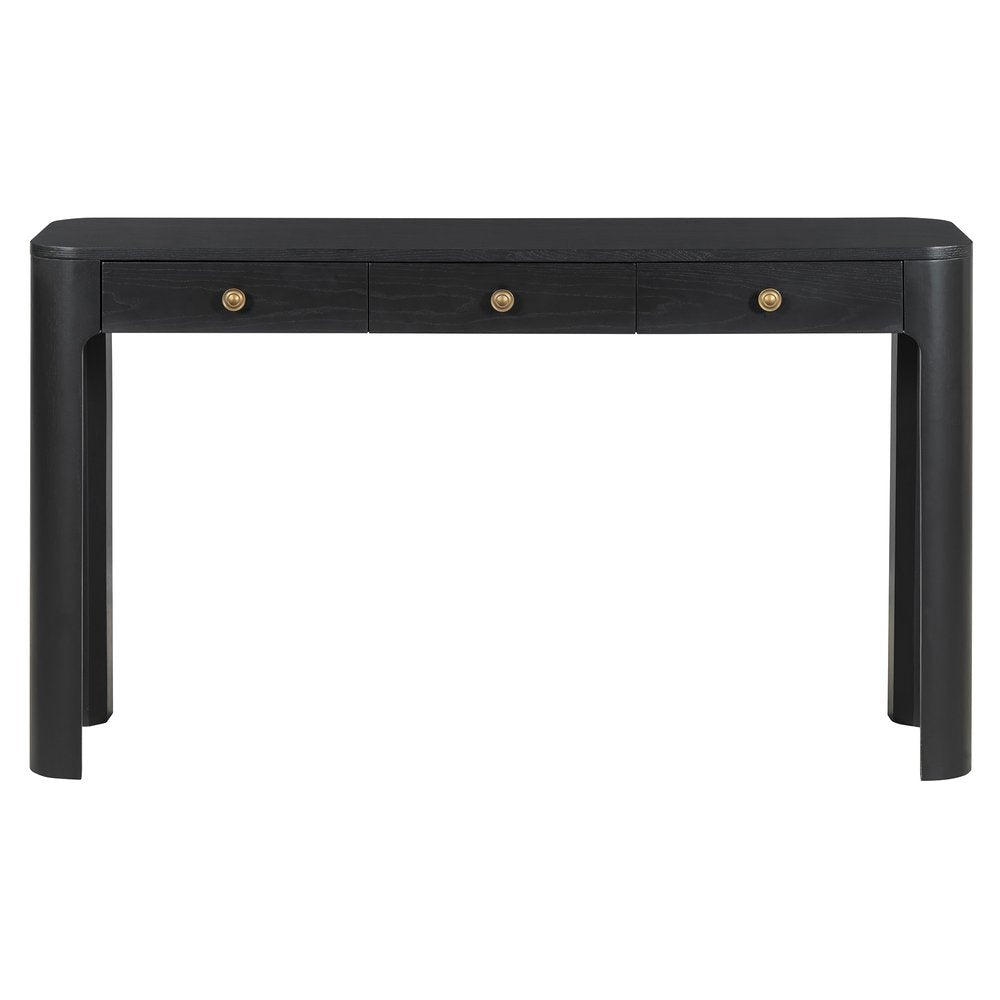 52" Black Wood Console Table With Three Drawers