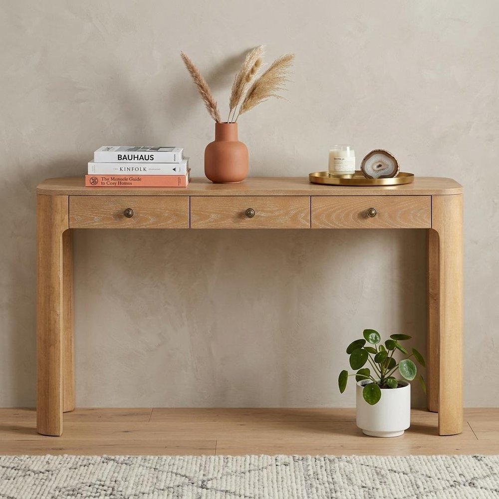 52" Black Wood Console Table With Three Drawers