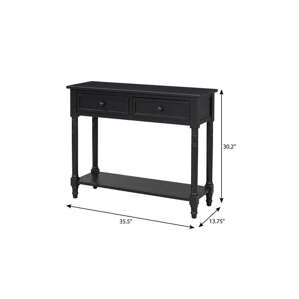 36" Blue Solid Wood Console Table With Shelf And Two Drawers