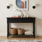 36" Blue Solid Wood Console Table With Shelf And Two Drawers