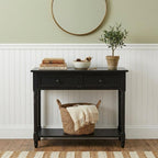 36" Blue Solid Wood Console Table With Shelf And Two Drawers