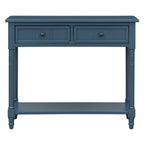 36" Blue Solid Wood Console Table With Shelf And Two Drawers