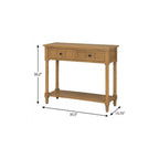 36" Blue Solid Wood Console Table With Shelf And Two Drawers