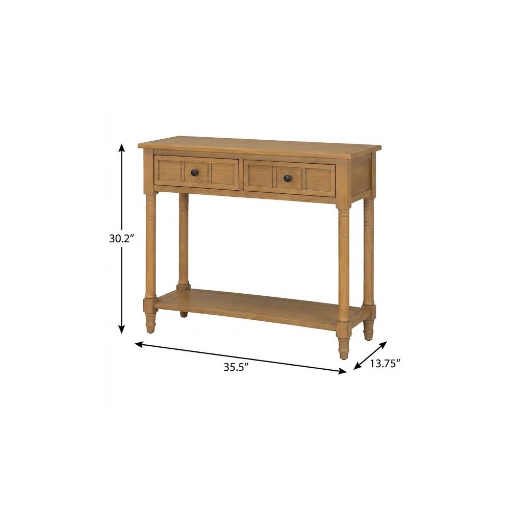 36" Blue Solid Wood Console Table With Shelf And Two Drawers