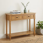 36" Blue Solid Wood Console Table With Shelf And Two Drawers