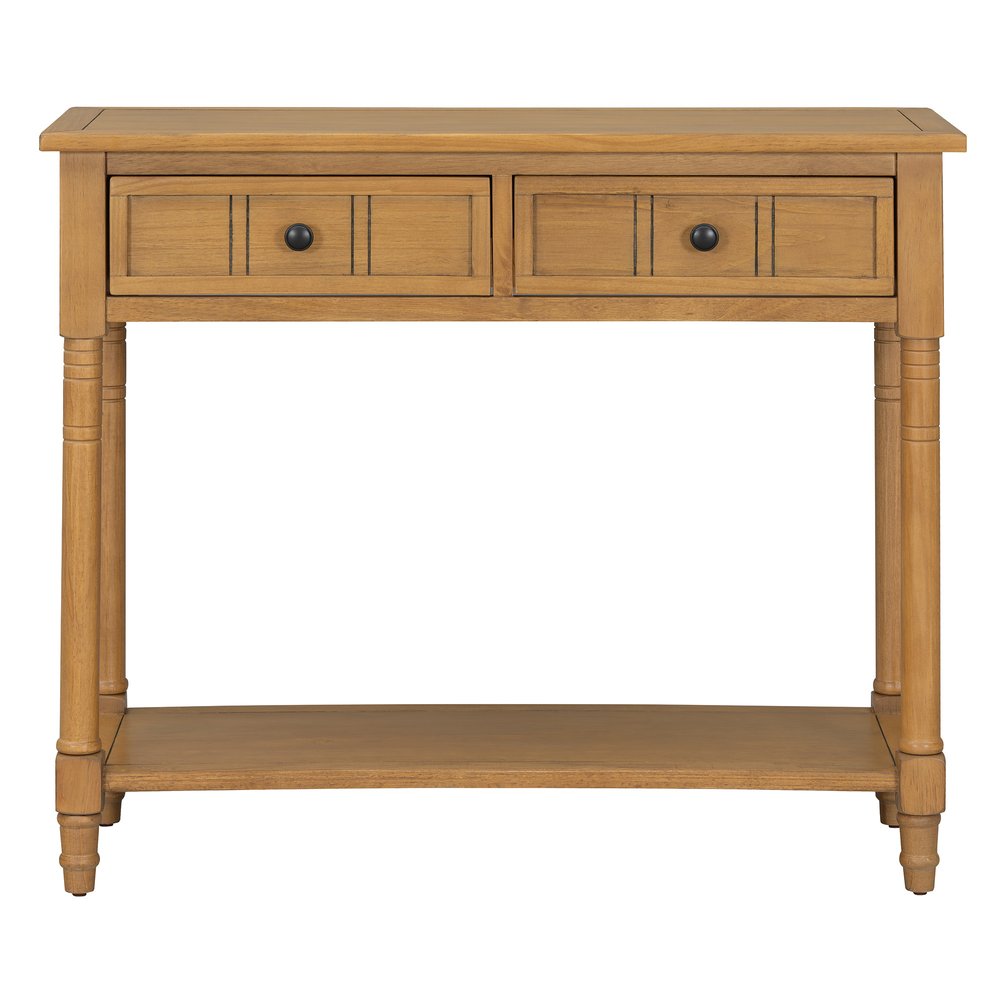 36" Blue Solid Wood Console Table With Shelf And Two Drawers
