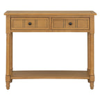 36" Blue Solid Wood Console Table With Shelf And Two Drawers