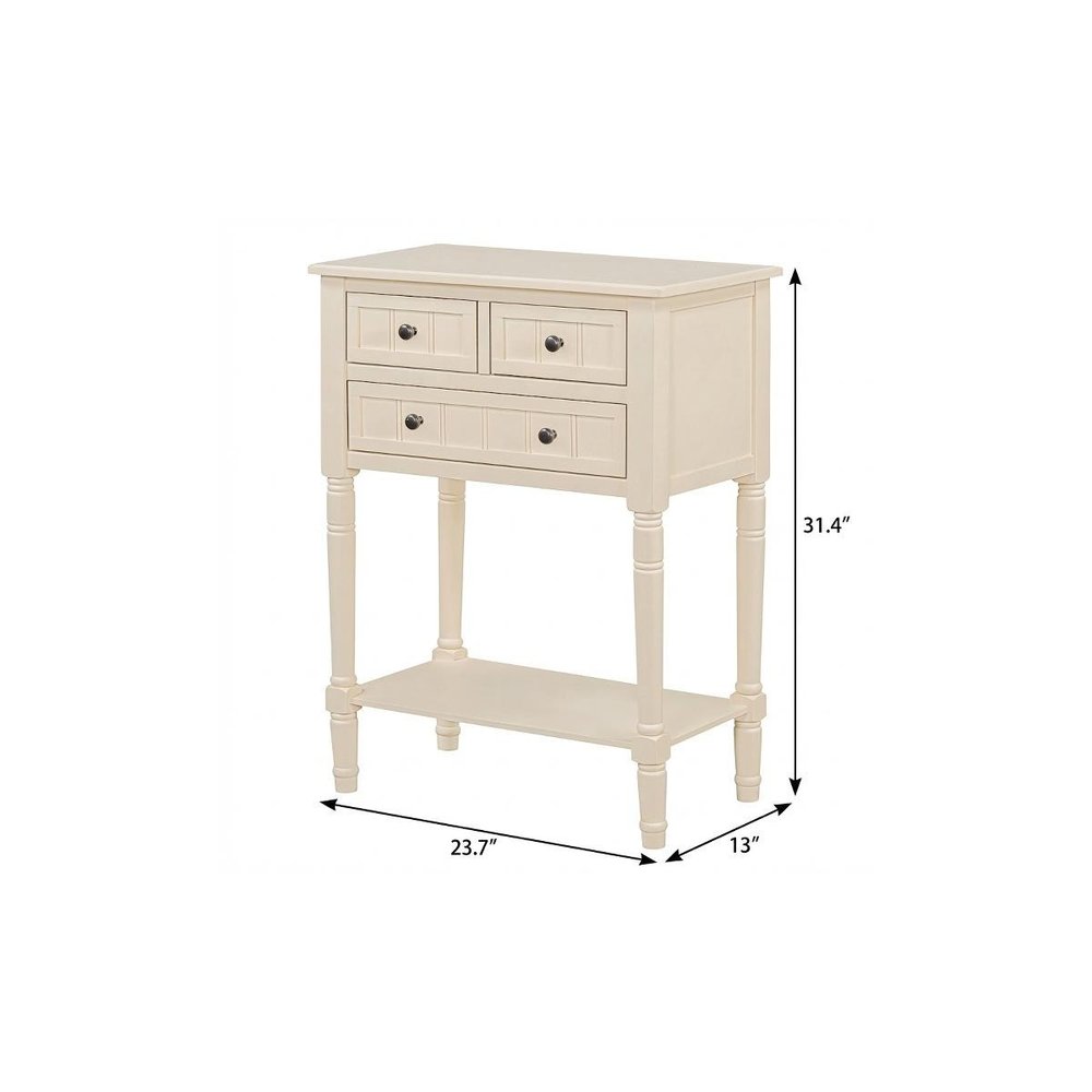 24" Natural Solid Wood Distressed Console Table With Shelf And Three Drawers