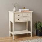 24" Natural Solid Wood Distressed Console Table With Shelf And Three Drawers