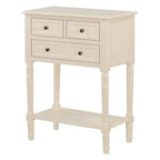 24" Natural Solid Wood Distressed Console Table With Shelf And Three Drawers