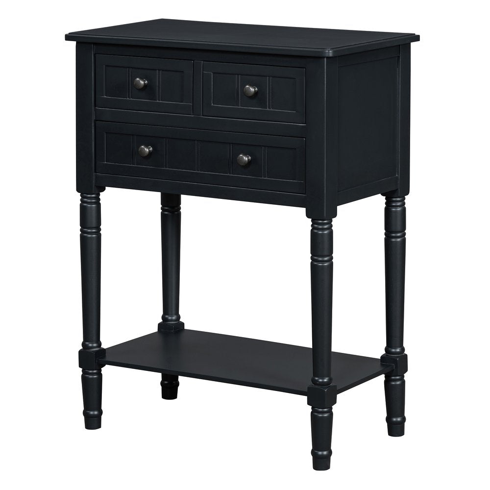 24" Natural Solid Wood Distressed Console Table With Shelf And Three Drawers
