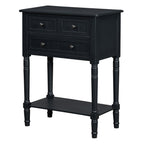 24" Natural Solid Wood Distressed Console Table With Shelf And Three Drawers
