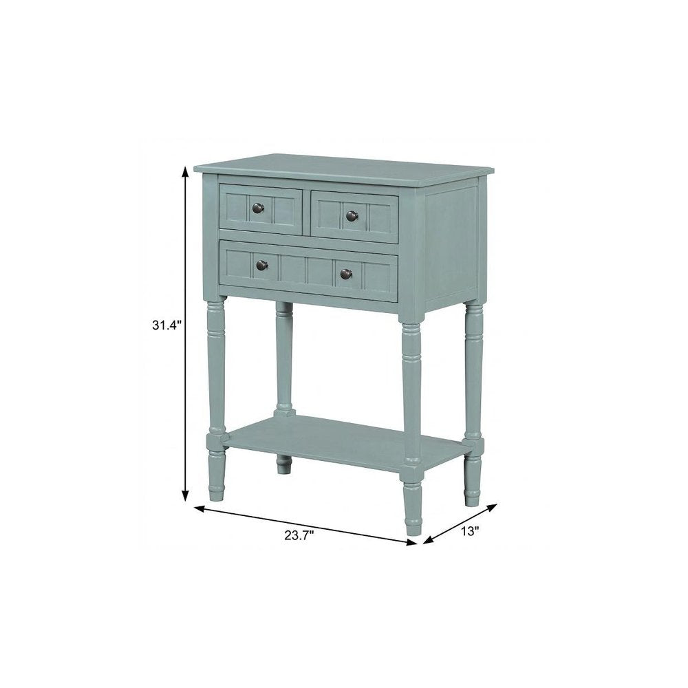 24" Natural Solid Wood Distressed Console Table With Shelf And Three Drawers