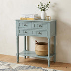 24" Natural Solid Wood Distressed Console Table With Shelf And Three Drawers