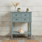 24" Natural Solid Wood Distressed Console Table With Shelf And Three Drawers