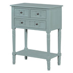 24" Natural Solid Wood Distressed Console Table With Shelf And Three Drawers