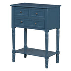 24" Natural Solid Wood Distressed Console Table With Shelf And Three Drawers