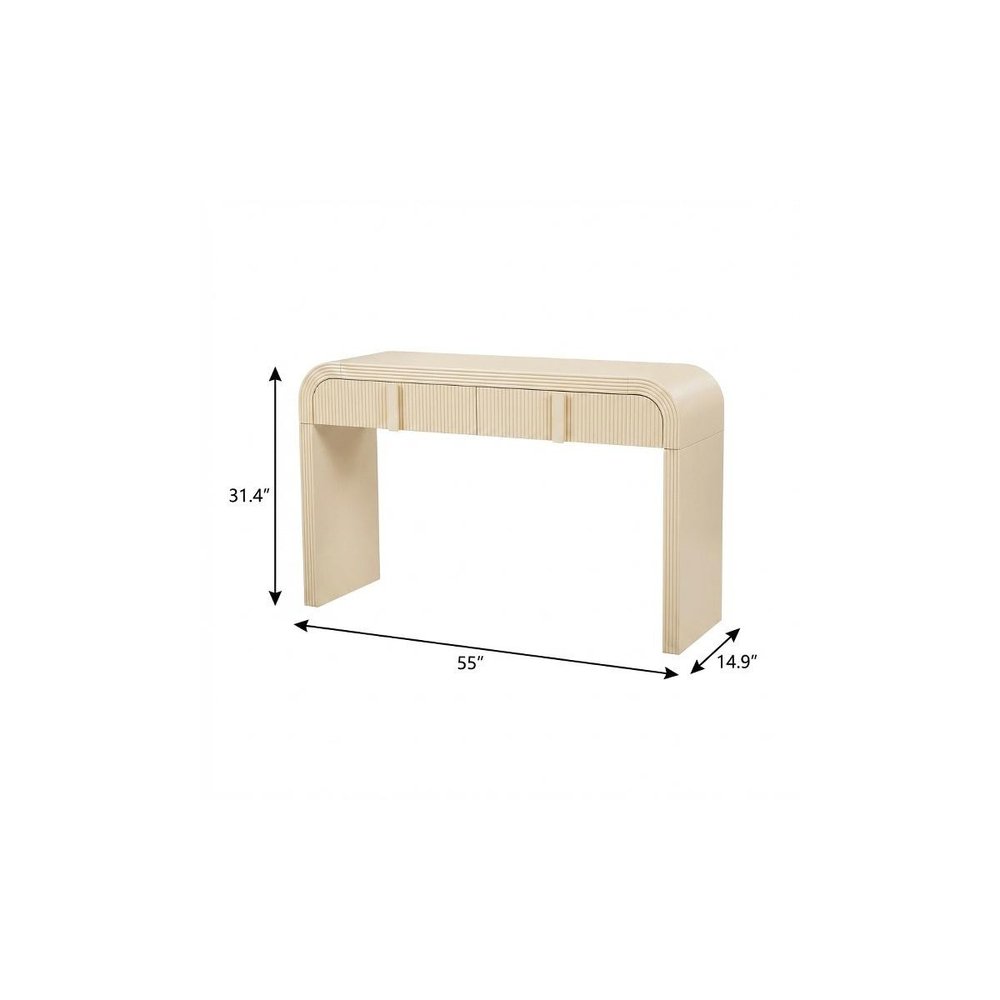 55" Cream Wood Round Double Pedestal Console Table With Two Drawers