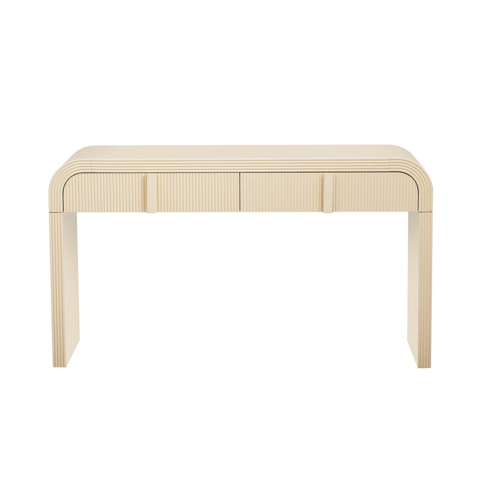 55" Cream Wood Round Double Pedestal Console Table With Two Drawers