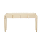 55" Cream Wood Round Double Pedestal Console Table With Two Drawers