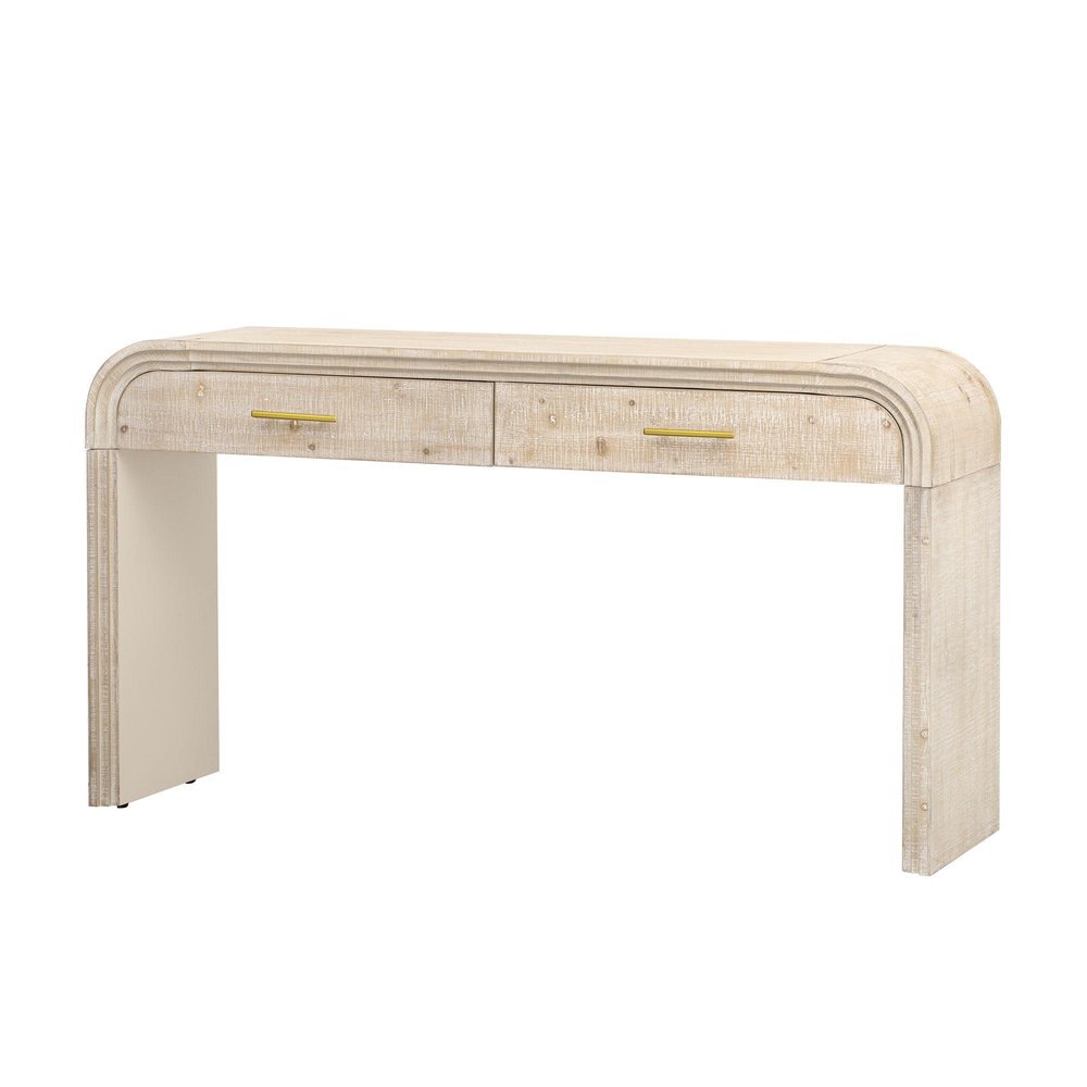 59" Natural Wood Distressed Double Pedestal Console Table With Two Drawers