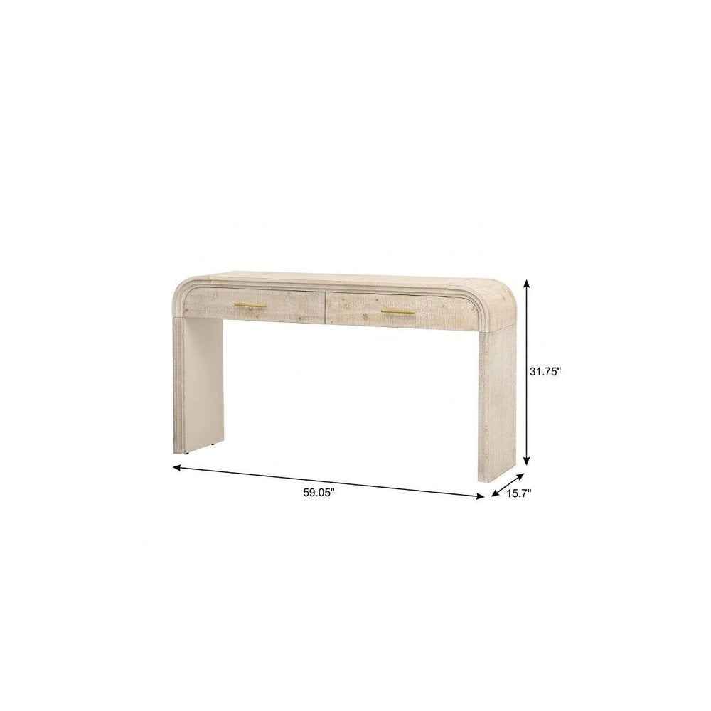 59" Natural Wood Distressed Double Pedestal Console Table With Two Drawers