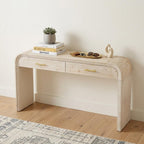 59" Natural Wood Distressed Double Pedestal Console Table With Two Drawers