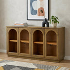 58" Navy Blue Wood Sideboard With Four Glass Doors