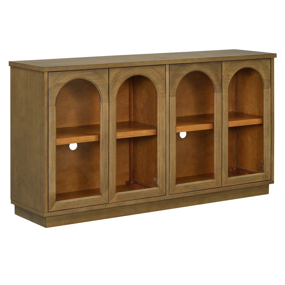 58" Navy Blue Wood Sideboard With Four Glass Doors