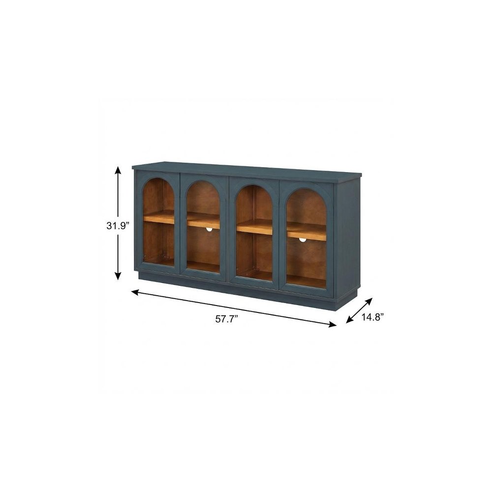58" Navy Blue Wood Sideboard With Four Glass Doors