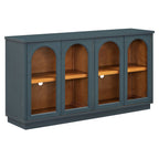 58" Navy Blue Wood Sideboard With Four Glass Doors