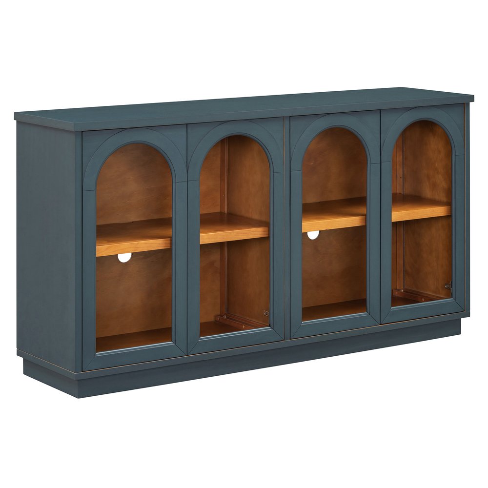 58" Navy Blue Wood Sideboard With Four Glass Doors