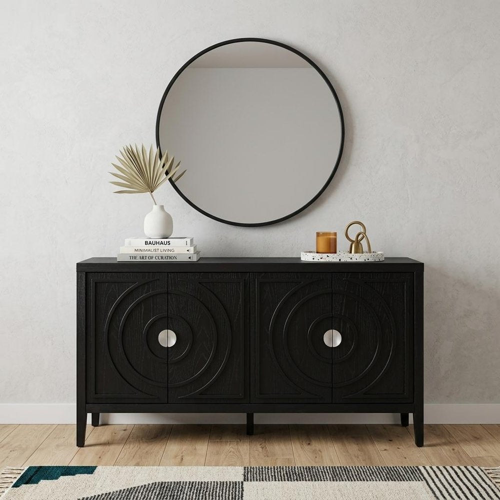 60" Black Wood Sideboard With Four Doors