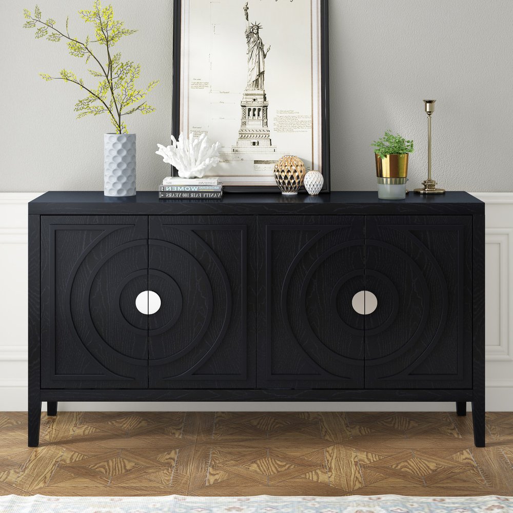 60" Black Wood Sideboard With Four Doors
