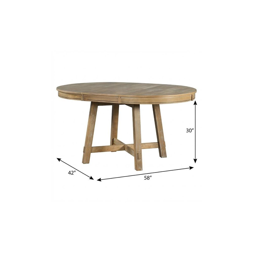 58" Oak And Antiqued White Wood Removable Leaf Cross Leg Base Oval Extendable Dining Table