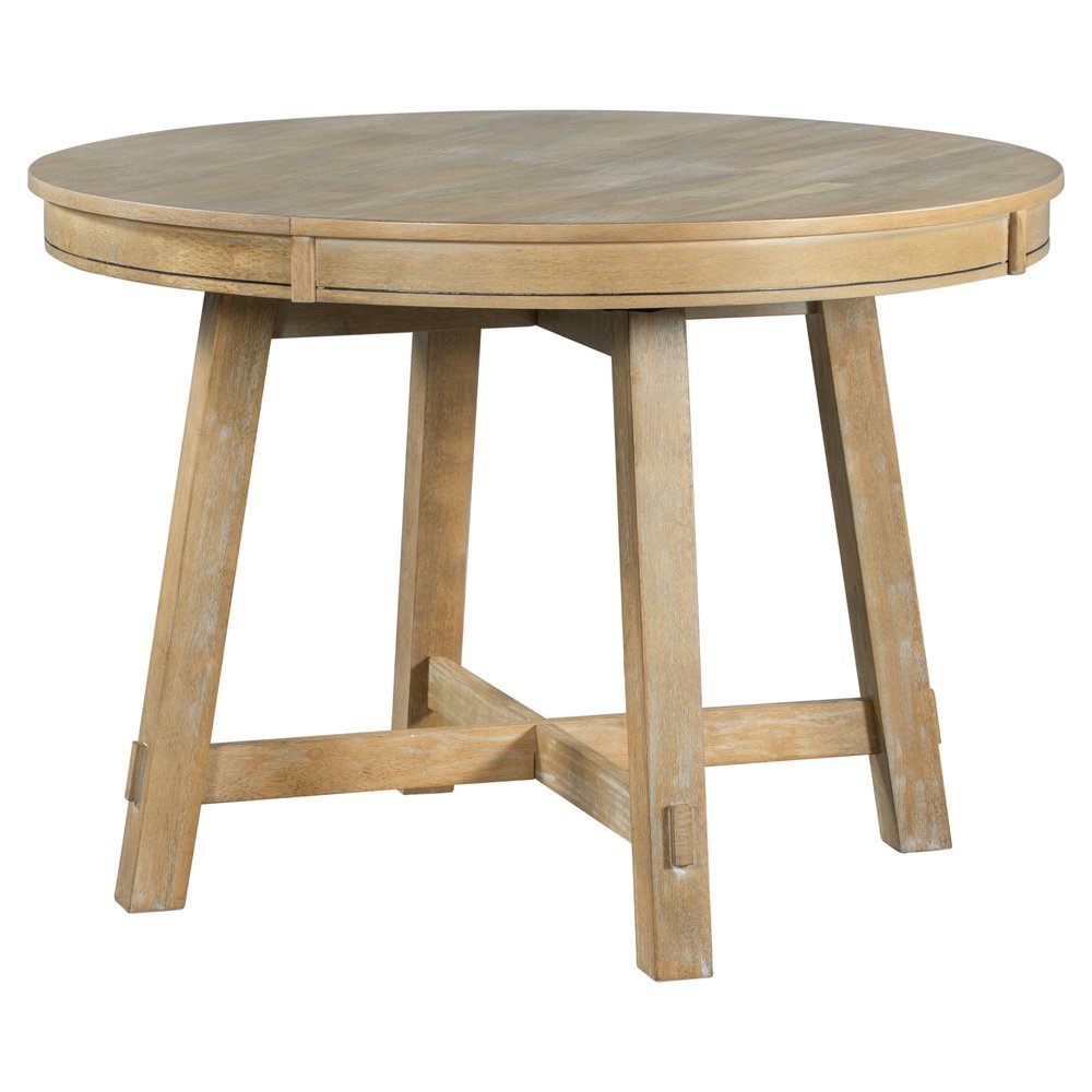 58" Oak And Antiqued White Wood Removable Leaf Cross Leg Base Oval Extendable Dining Table
