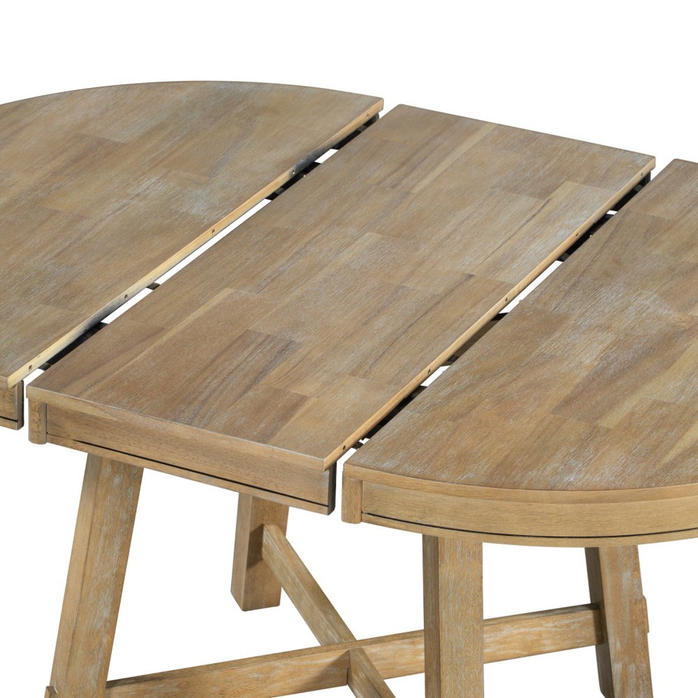 58" Oak And Antiqued White Wood Removable Leaf Cross Leg Base Oval Extendable Dining Table