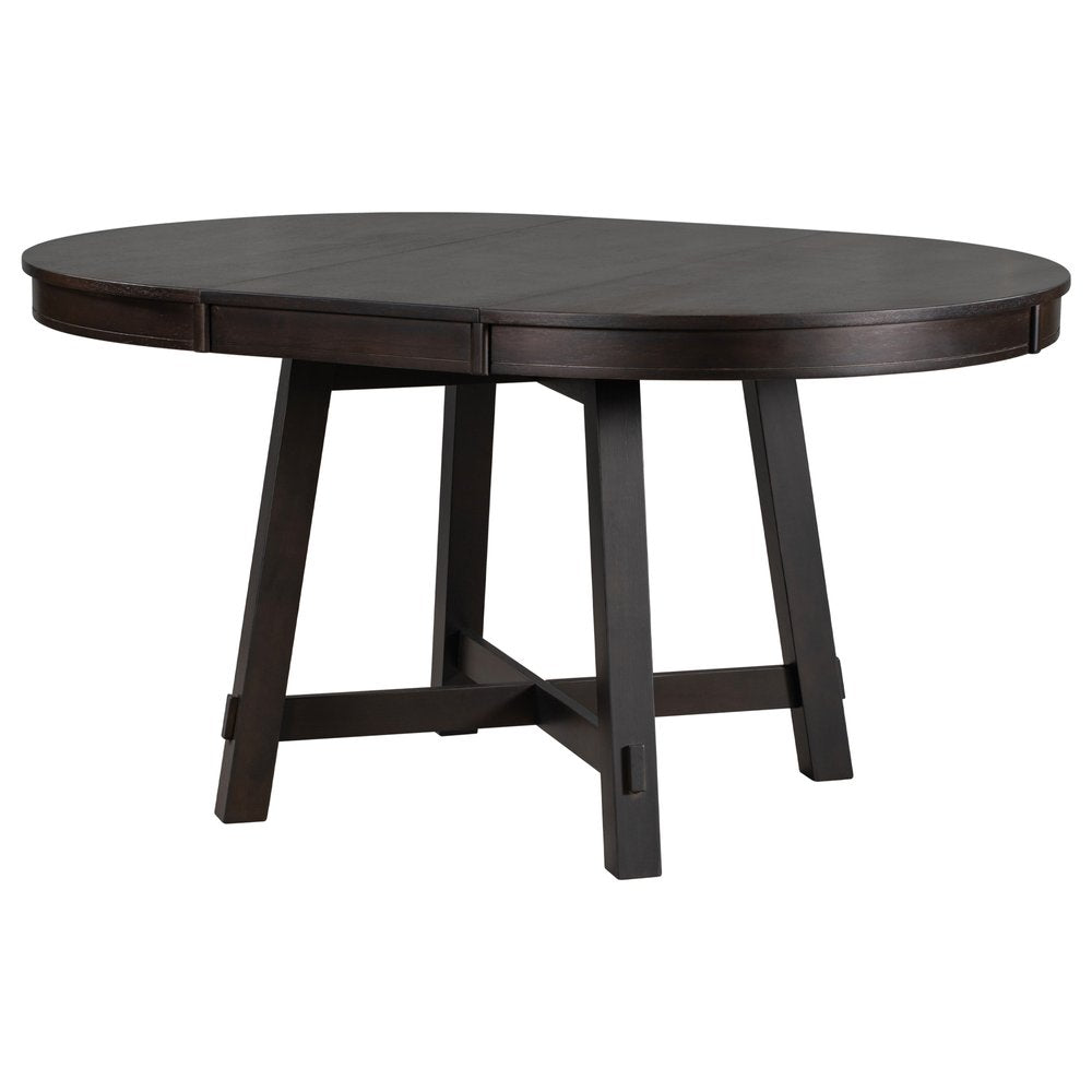 58" Oak And Antiqued White Wood Removable Leaf Cross Leg Base Oval Extendable Dining Table