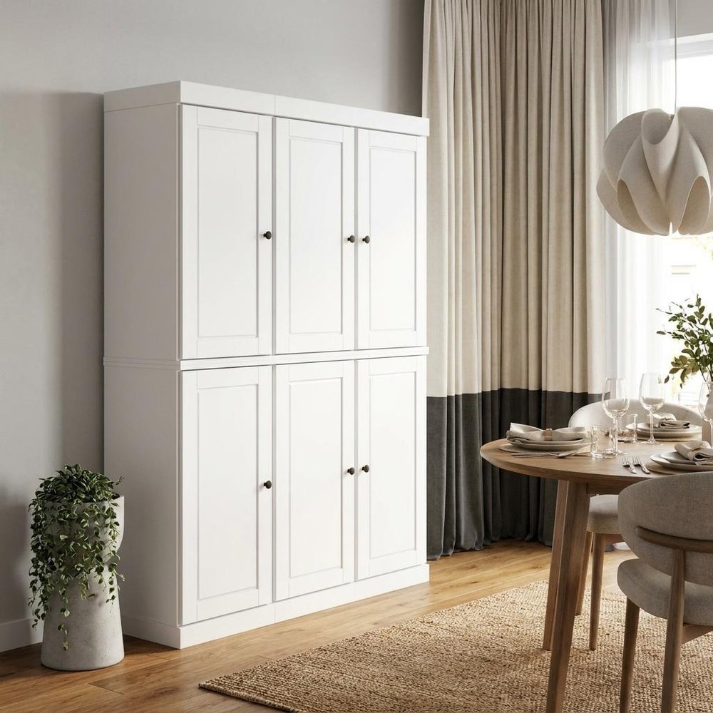 72" White Solid Wood 8 Two Drawer Pantry Or Storage Closet