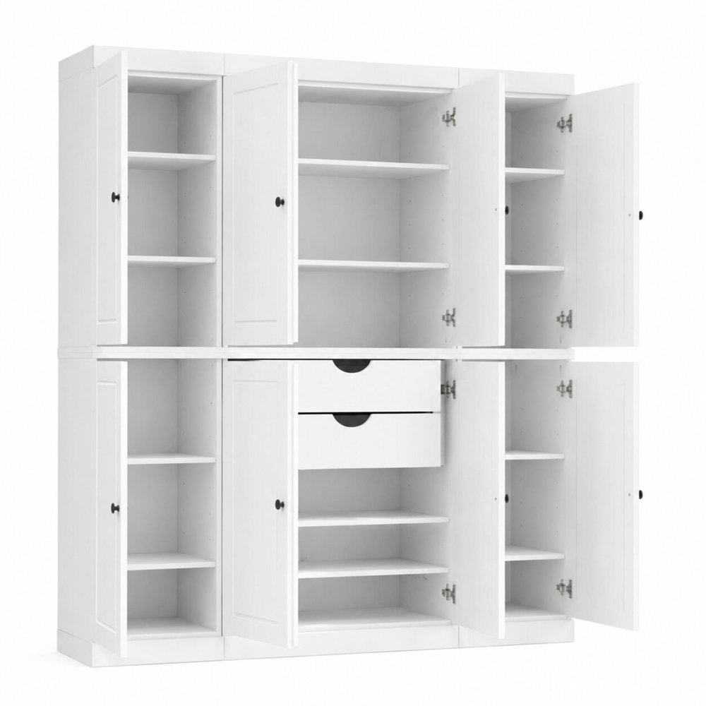 72" White Solid Wood 8 Two Drawer Pantry Or Storage Closet