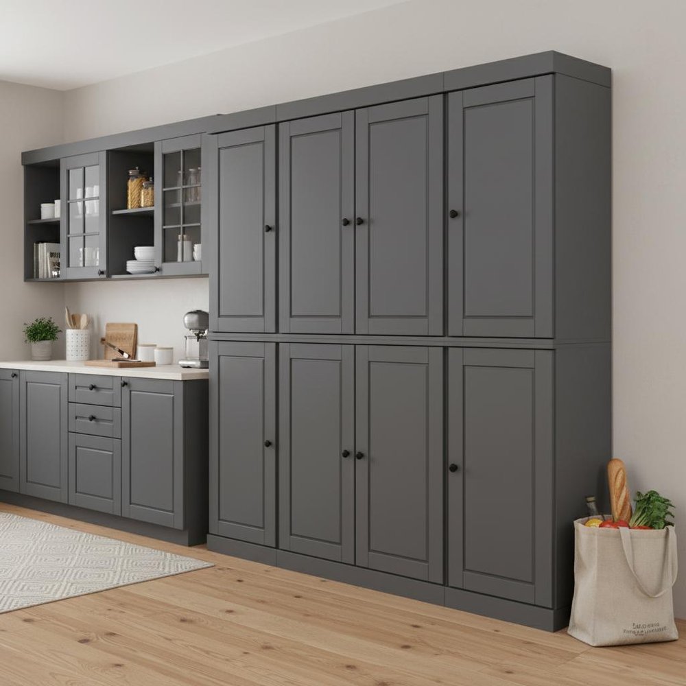 72" Gray Solid Wood 8 Two Drawer Pantry Or Storage Closet