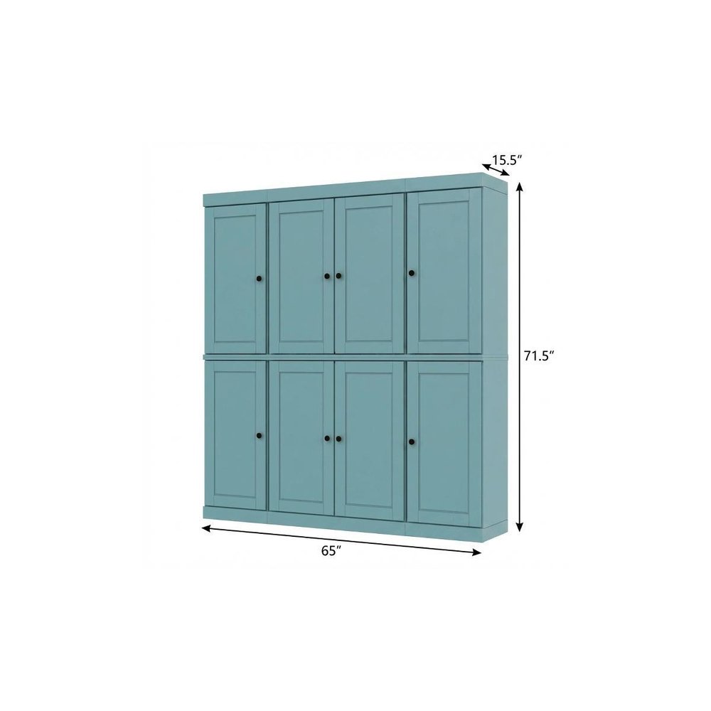 72" Aqua Solid Wood 8 Two Drawer Pantry Or Storage Closet