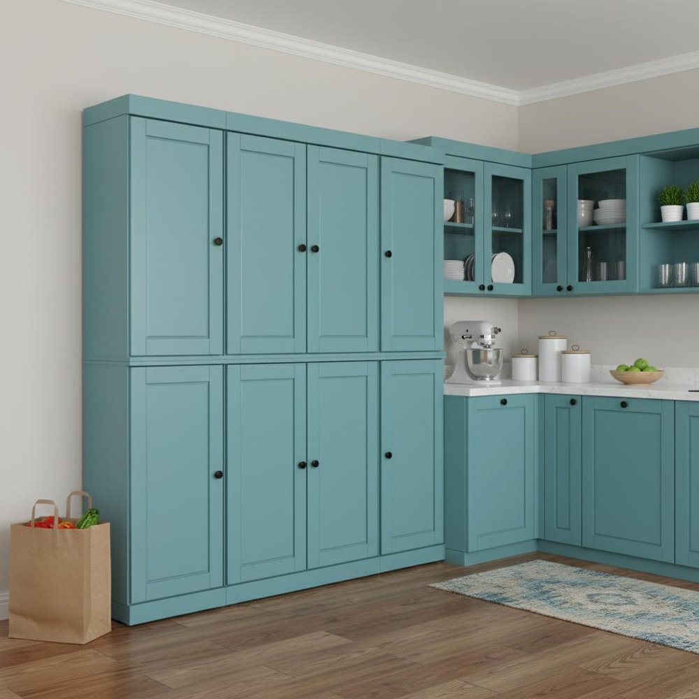 72" Aqua Solid Wood 8 Two Drawer Pantry Or Storage Closet