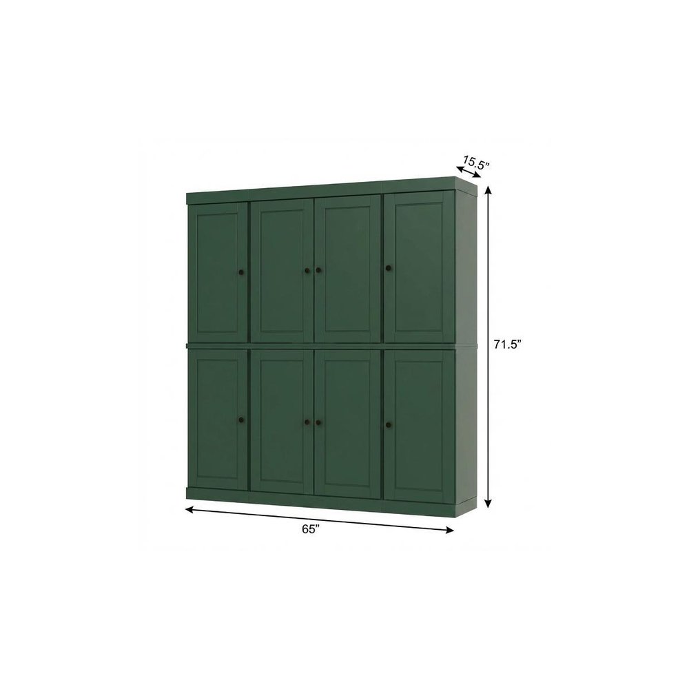 72" Green Solid Wood 8 Two Drawer Pantry Or Storage Closet