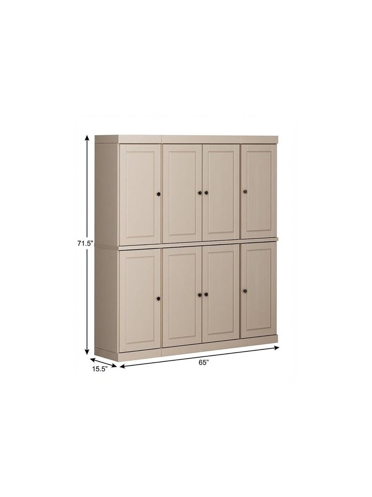 72" Beige Solid Wood 8 Two Drawer Pantry Or Storage Closet