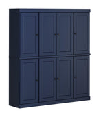 72" Navy Blue Solid Wood 8 Two Drawer Pantry Or Storage Closet
